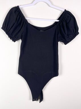 NWT American Eagle Womens Black Puff Sleeve One-Piece Bodysuit Size Small Basic